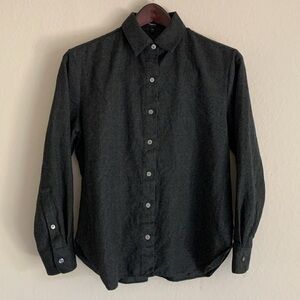 Theory 100% Virgin Wool Dark Grey Long Sleeve Button Up Shirt Women’s Petite